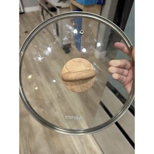 CAROTE Tempered Glass Vented 12" Lid With Wood Handle Stainless Rim Fits 11" Pan